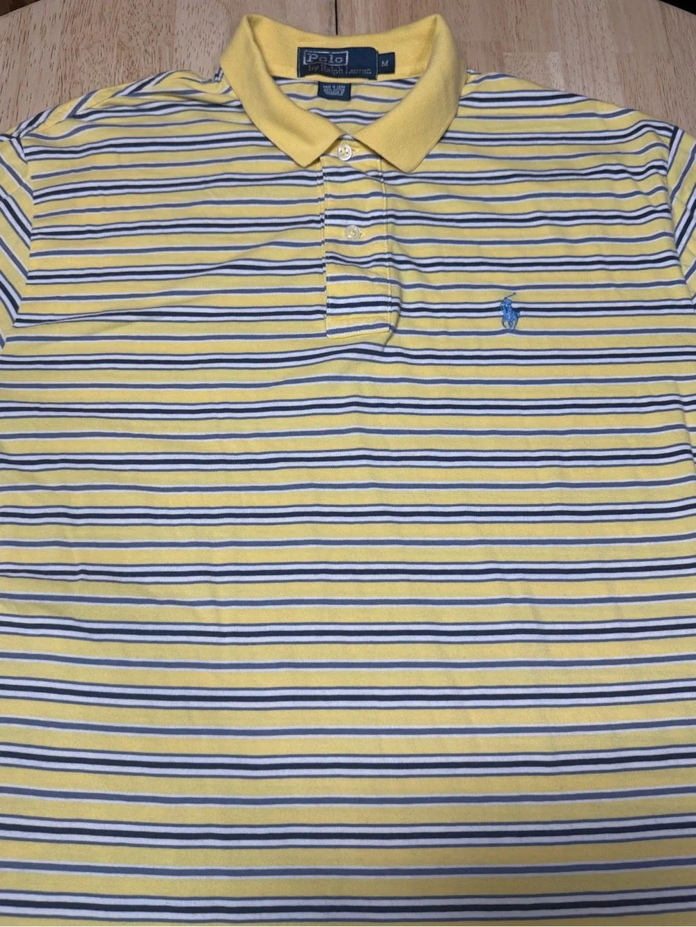 Vintage Polo Ralph Lauren Yellow Striped Polo Shirt Mens Medium Embroidered Pony
